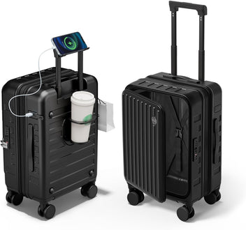 Expandable Lightweight PC Hard Shell Suitcase, 20-inch Carry On Luggage with TSA Lock, 360 Silent Spinner Wheels, Top Opening & Cup Holder - Ideal for Business Travel Suitcase Black