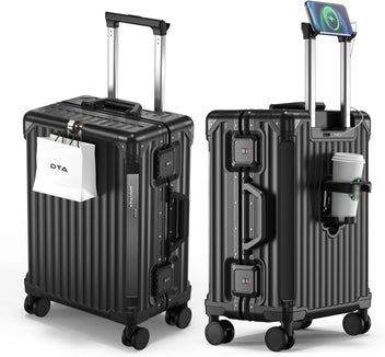 DTA Nova 20-inch Carry On Luggage - Zipperless, Aluminum Frame, No Zipper Hard Shell PC Suitcase, Noble TSA Airline Approved Suitcases with Spinner Wheels Black