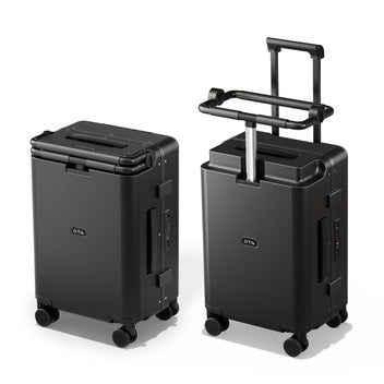 DTA Nova 20-inch Carry On Luggage for Kids with Seat, Mom's Must-Have Suitcase Stroller, Adjustable Handle, Hard Shell PC Suitcase for Family Black