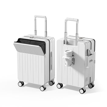 Top Opening PC Hard Shell Suitcase, 20-inch International Carry On Luggage with Front Pocket, TSA Lock, 360 Spinner Wheels, Lightweight - Ideal for Business White