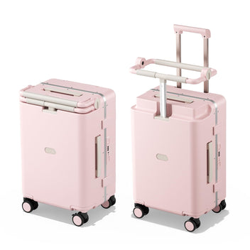 DTA Nova 20-inch Carry On Luggage for Kids with Seat, Mom's Must-Have Suitcase Stroller, Adjustable Handle, Hard Shell PC Suitcase for Family Pink