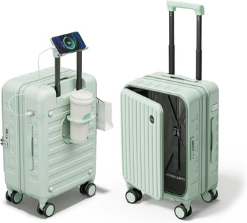Expandable Lightweight PC Hard Shell Suitcase, 20-inch Carry On Luggage with TSA Lock, 360 Silent Spinner Wheels, Top Opening & Cup Holder - Ideal for Business Travel Suitcase Mint Green