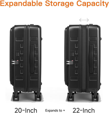 Expandable Lightweight PC Hard Shell Suitcase, 20-inch Carry On Luggage with TSA Lock, 360 Silent Spinner Wheels, Top Opening & Cup Holder - Ideal for Business Travel Suitcase Black