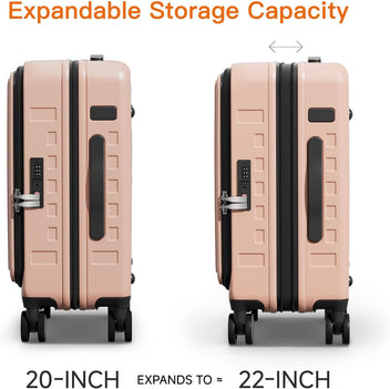 Expandable Lightweight PC Hard Shell Suitcase, 20-inch Luggage with TSA Lock, Top Opening & Cup Holder - Ideal for Business Travel Suitcase Pink