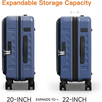 Expandable Lightweight PC Hard Shell Suitcase, 20-inch Luggage with TSA Lock, Top Opening & Cup Holder - Ideal for Business Travel Suitcase Blue