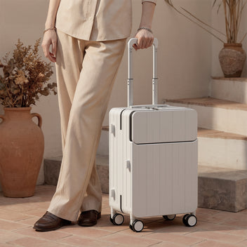 Top Opening PC Hard Shell Suitcase, 20-inch International Carry On Luggage with Front Pocket, TSA Lock, 360 Spinner Wheels, Lightweight - Ideal for Business White