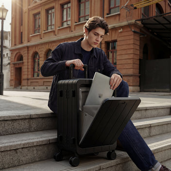 Top Opening PC Hard Shell 20-inch International Carry On Luggage - Zipperless, Aluminum Frame, No Zipper Suitcase, TSA Airline Approved Suitcases with Spinner Wheels Black
