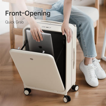 DTA Nova Top Opening 20-inch Carry On Luggage - Zipperless, Aluminum Frame Hard Shell PC Suitcase, Noble TSA Airline Approved Suitcases with Spinner Wheels Beige